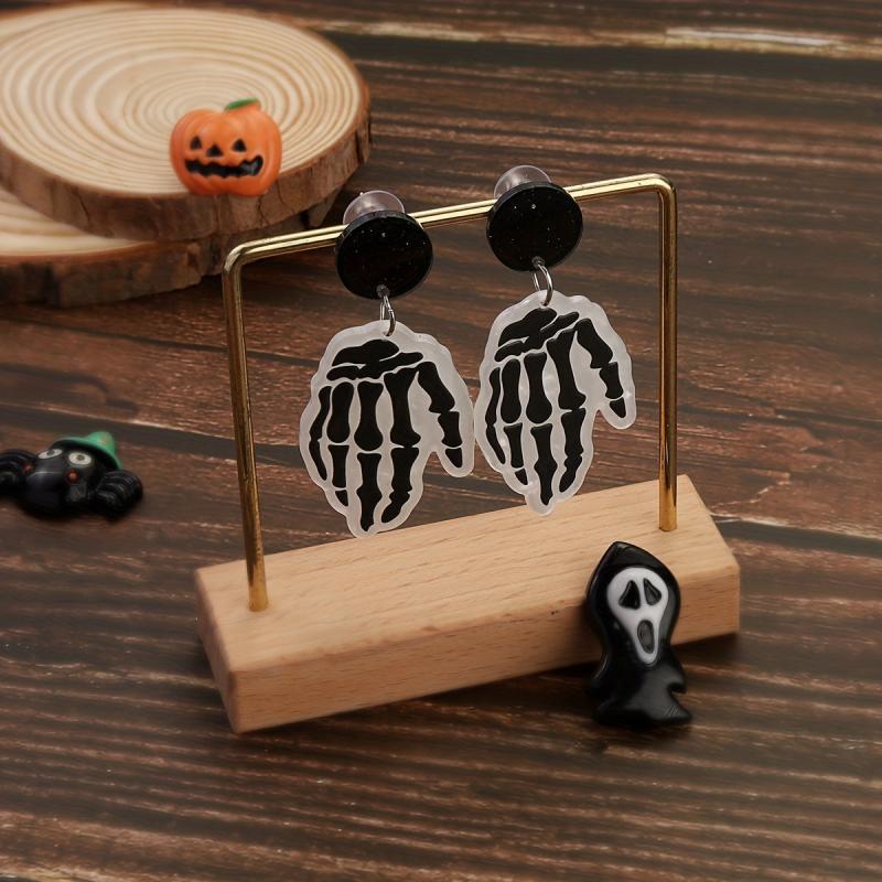 Skeleton Hand Dangle Earrings Halloween Style Resin Jewelry