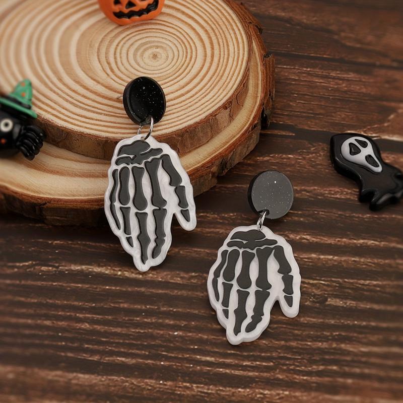Skeleton Hand Dangle Earrings Halloween Style Resin Jewelry