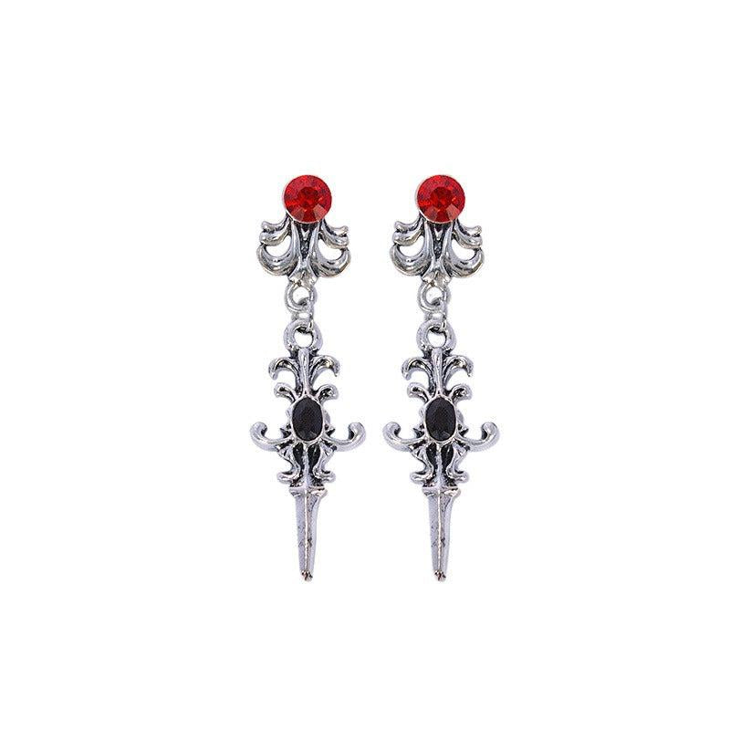 Vintage Red Crystal Dangle Earrings Goth Punk Style Female Gift