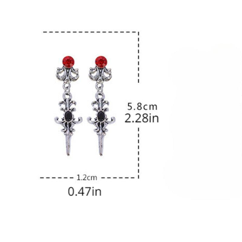 Vintage Red Crystal Dangle Earrings Goth Punk Style Female Gift
