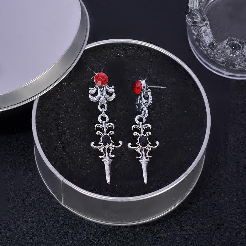 Vintage Red Crystal Dangle Earrings Goth Punk Style Female Gift