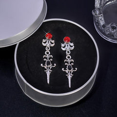 Vintage Red Crystal Dangle Earrings Goth Punk Style Female Gift