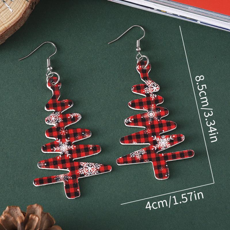 Christmas Tree & Snowflake Dangle Earrings Set, Retro Style PU Leather Jewelry