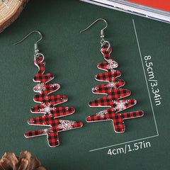 Christmas Tree & Snowflake Dangle Earrings Set, Retro Style PU Leather Jewelry