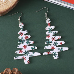 Christmas Tree & Snowflake Dangle Earrings Set, Retro Style PU Leather Jewelry