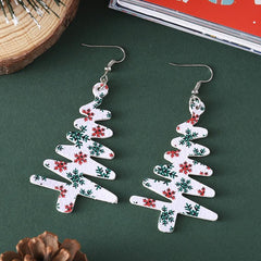 Christmas Tree & Snowflake Dangle Earrings Set, Retro Style PU Leather Jewelry