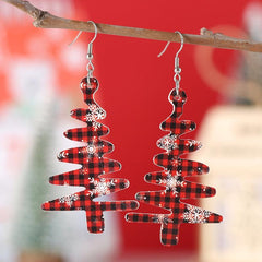 Christmas Tree & Snowflake Dangle Earrings Set, Retro Style PU Leather Jewelry