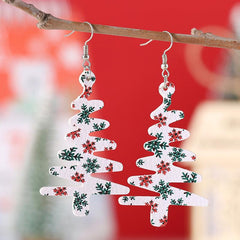 Christmas Tree & Snowflake Dangle Earrings Set, Retro Style PU Leather Jewelry