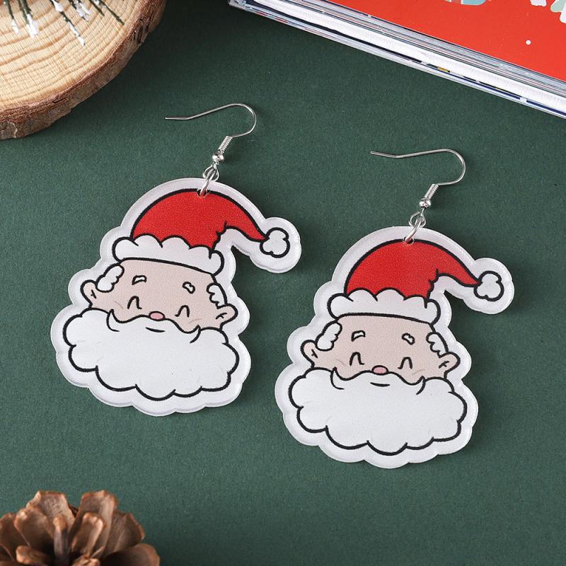2 Pairs Santa Claus Dangle Earrings, Cute Acrylic Jewelry for Women