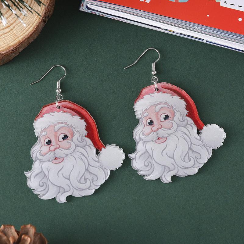 2 Pairs Santa Claus Dangle Earrings, Cute Acrylic Jewelry for Women