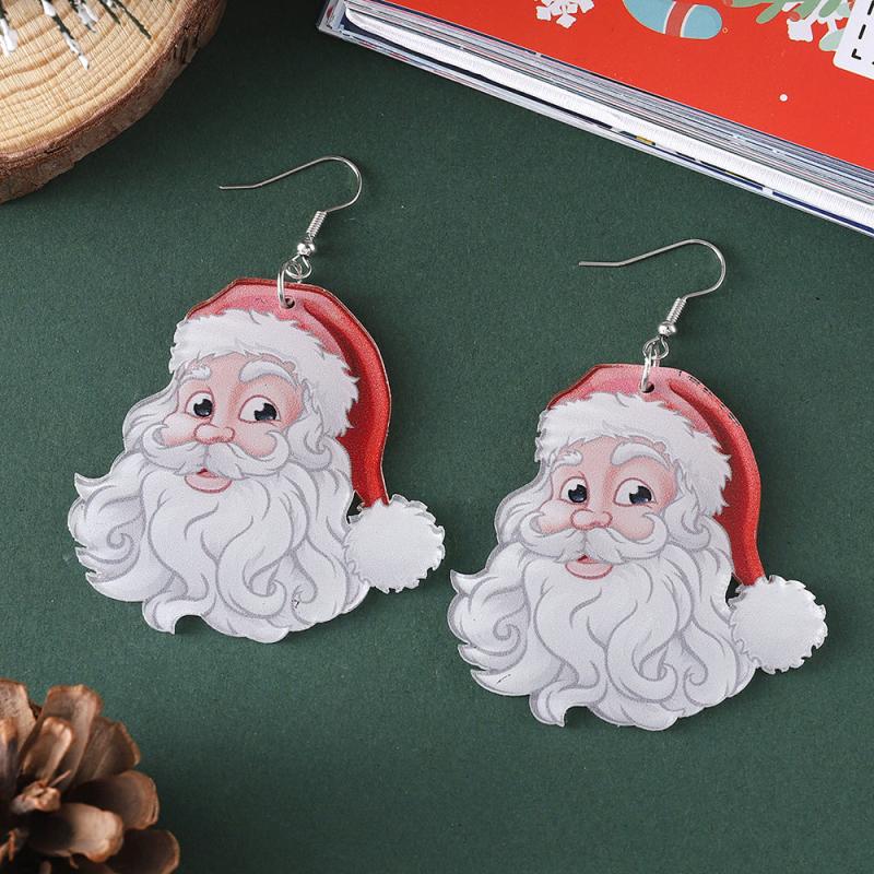 2 Pairs Santa Claus Dangle Earrings, Cute Acrylic Jewelry for Women