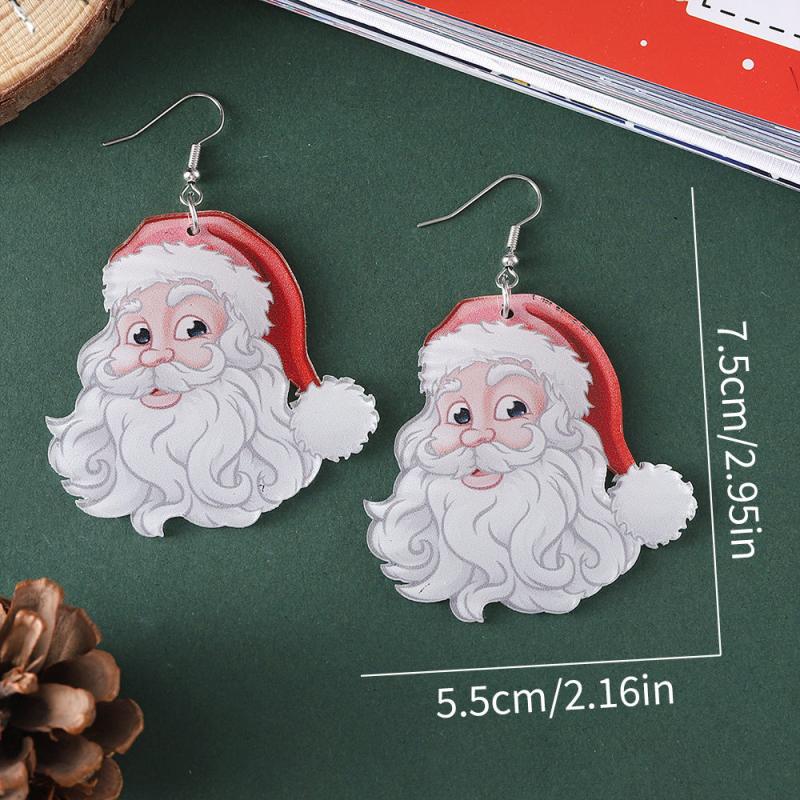 2 Pairs Santa Claus Dangle Earrings, Cute Acrylic Jewelry for Women