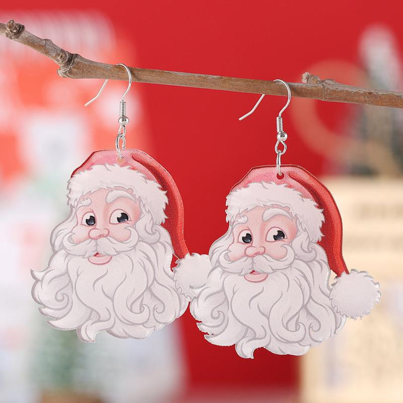 2 Pairs Santa Claus Dangle Earrings, Cute Acrylic Jewelry for Women