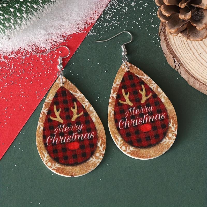 Vintage Christmas Merry Christmas Droplet Dangle Earrings Set