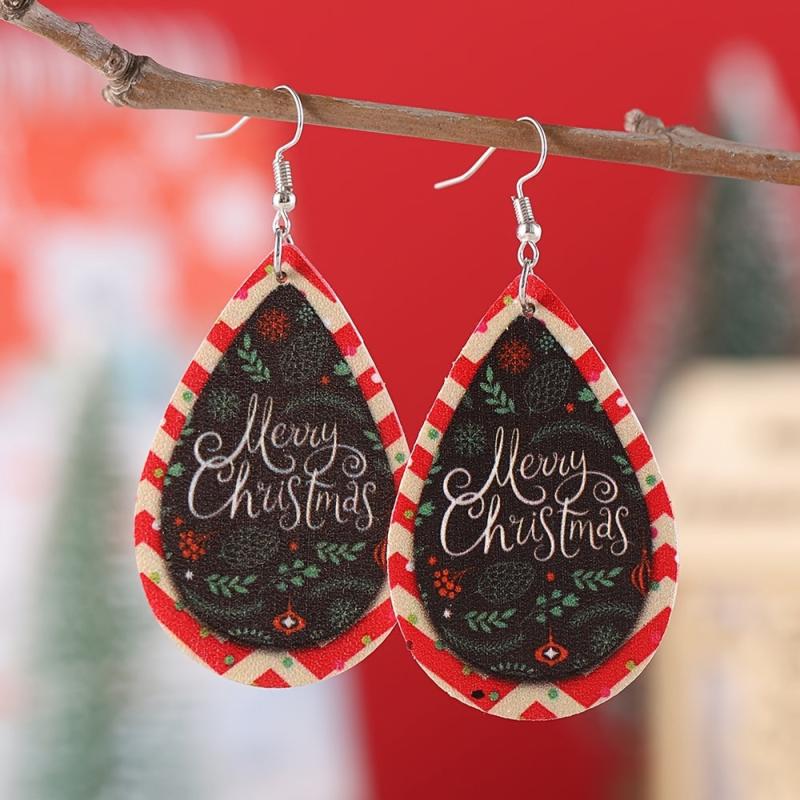 Vintage Christmas Merry Christmas Droplet Dangle Earrings Set