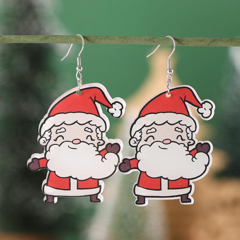 Funny Santa Claus Dangle Earrings Retro Cartoon Style Acrylic