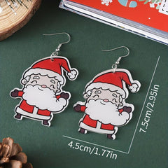 Funny Santa Claus Dangle Earrings Retro Cartoon Style Acrylic