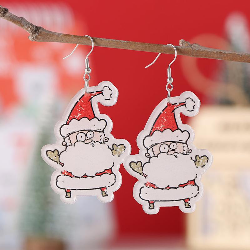 Funny Santa Claus Dangle Earrings Retro Cartoon Style Acrylic