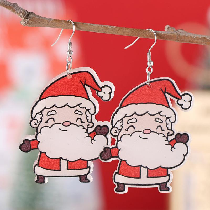 Funny Santa Claus Dangle Earrings Retro Cartoon Style Acrylic