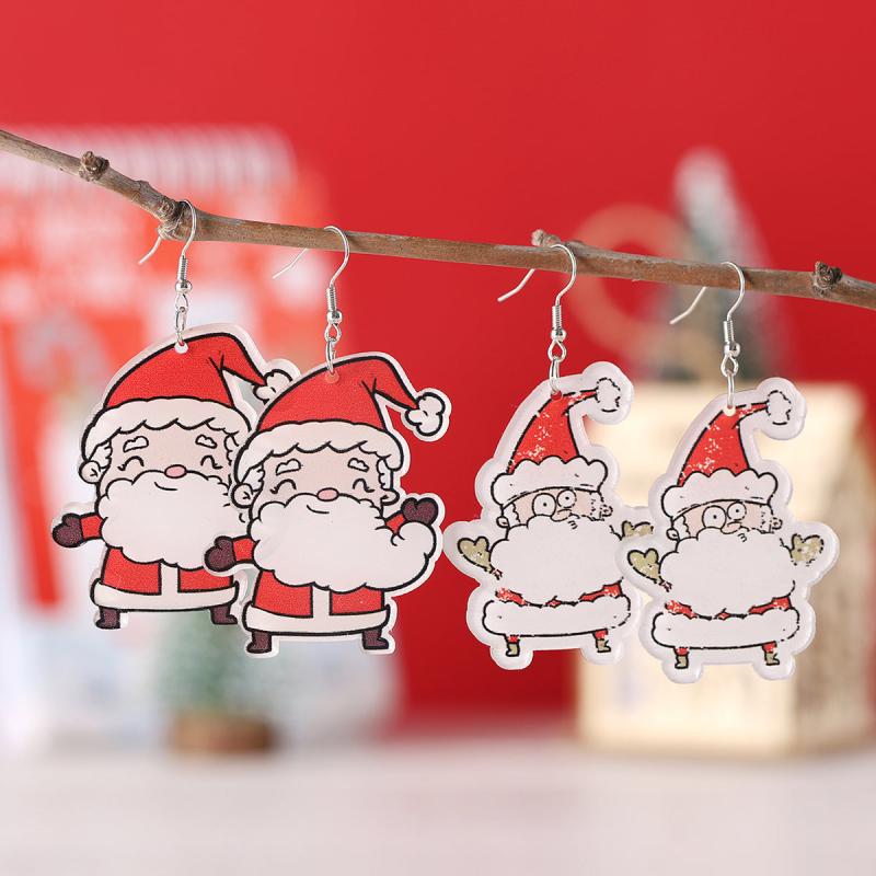 Funny Santa Claus Dangle Earrings Retro Cartoon Style Acrylic