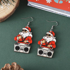 Santa Claus Dangle Earrings Retro Cartoon Style Wooden Jewelry Gift