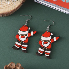 Santa Claus Dangle Earrings Retro Cartoon Style Wooden Jewelry Gift