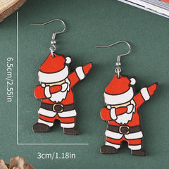Santa Claus Dangle Earrings Retro Cartoon Style Wooden Jewelry Gift