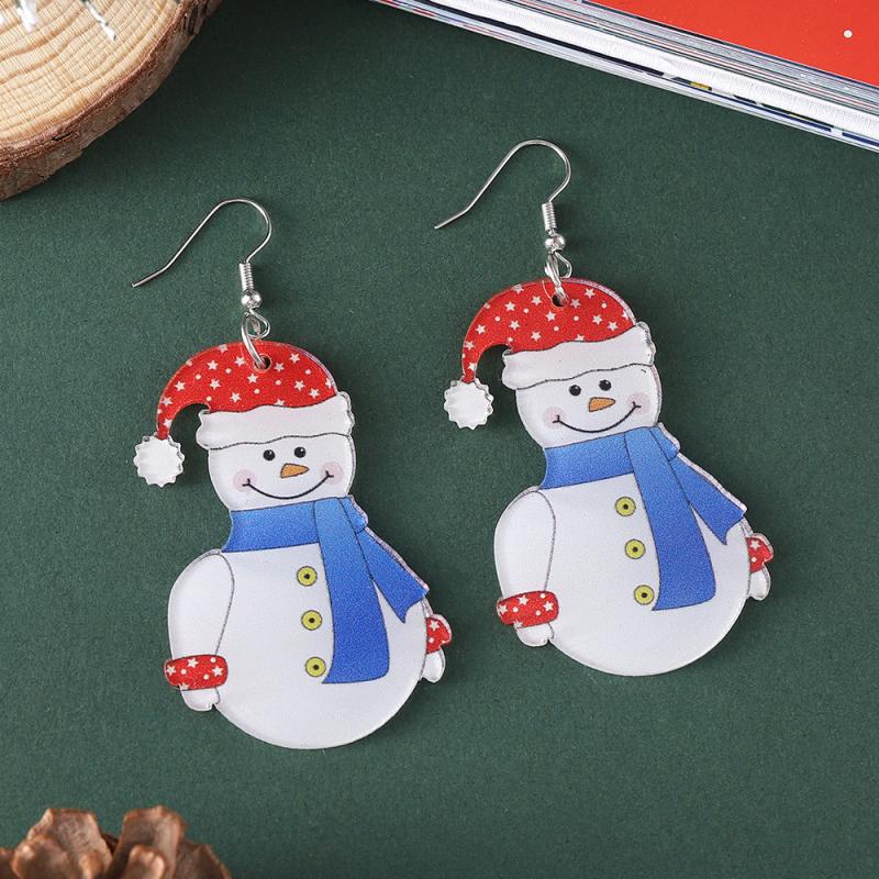 Christmas Snowman Dangle Earrings Acrylic Jewelry Female Gift