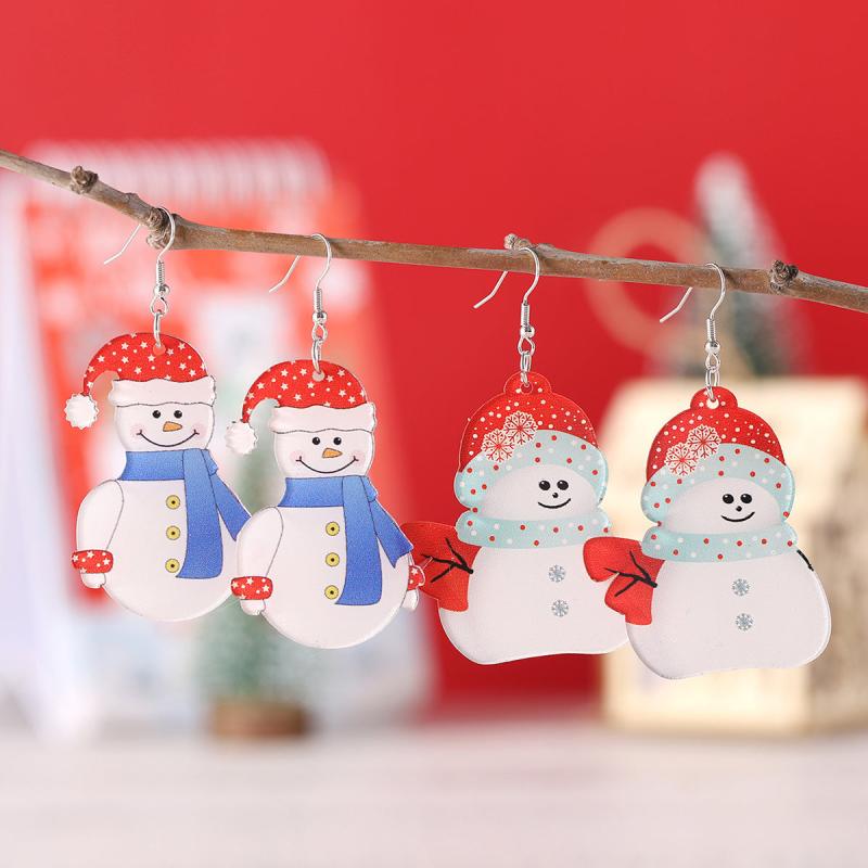 Christmas Snowman Dangle Earrings Acrylic Jewelry Female Gift