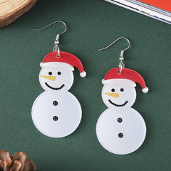 2 Pairs Christmas Hat Snowman Dangle Earrings Acrylic Jewelry