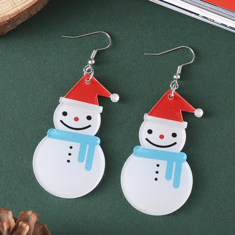 2 Pairs Christmas Hat Snowman Dangle Earrings Acrylic Jewelry