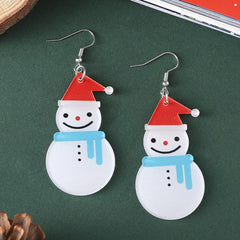 2 Pairs Christmas Hat Snowman Dangle Earrings Acrylic Jewelry
