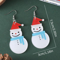 2 Pairs Christmas Hat Snowman Dangle Earrings Acrylic Jewelry