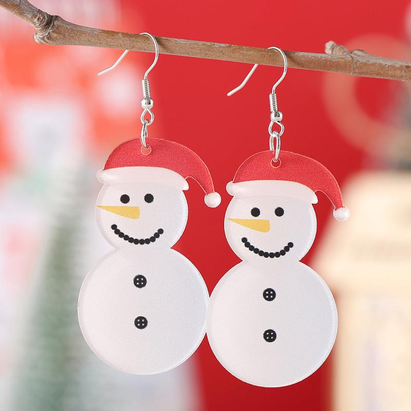 2 Pairs Christmas Hat Snowman Dangle Earrings Acrylic Jewelry
