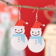 2 Pairs Christmas Hat Snowman Dangle Earrings Acrylic Jewelry