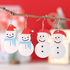 2 Pairs Christmas Hat Snowman Dangle Earrings Acrylic Jewelry
