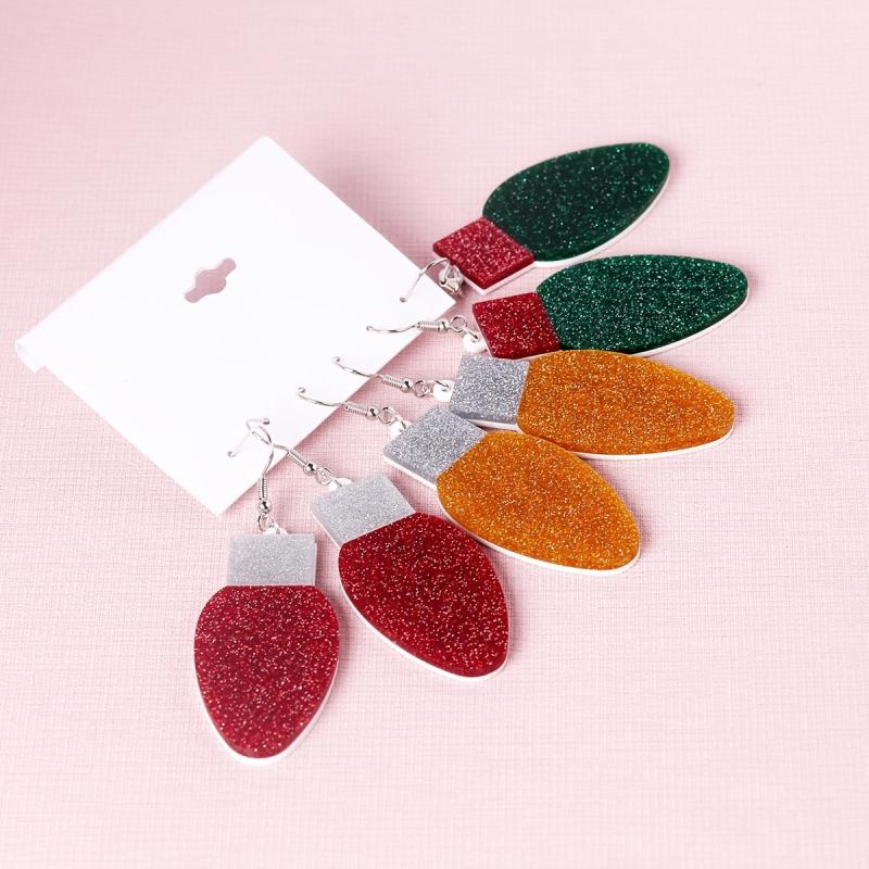 3 Pairs Christmas Light Decor Dangle Earrings Retro Party Style Acrylic Jewelry