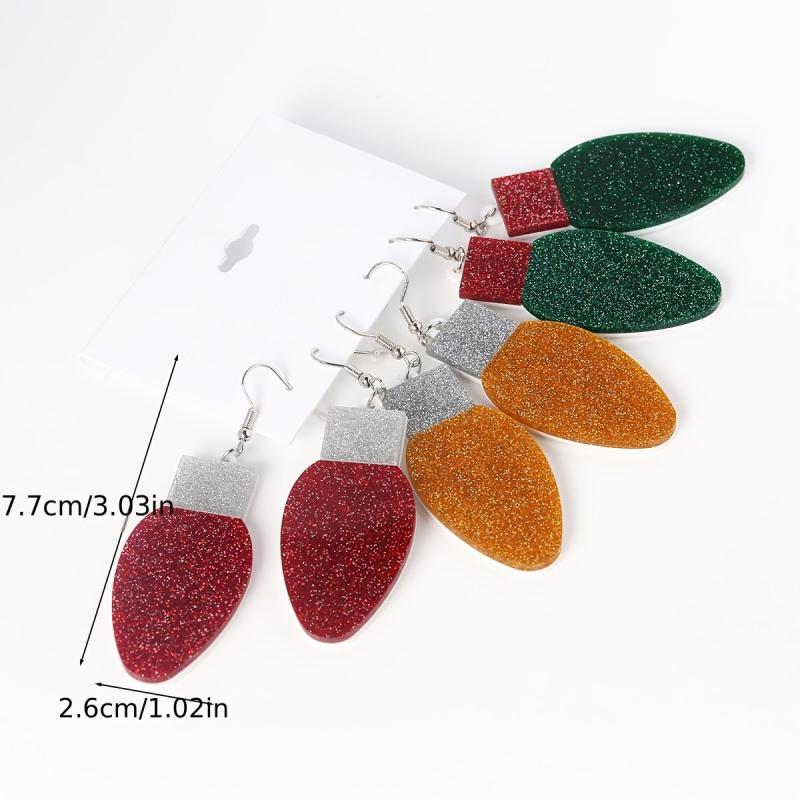 3 Pairs Christmas Light Decor Dangle Earrings Retro Party Style Acrylic Jewelry