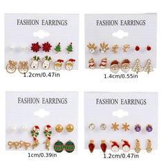 6 Pairs Christmas Stud Earrings Santa Snowflake Elk Cane Cartoon Style Cute Gift