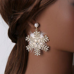 Elk Snowflake Rhinestone Dangle Earrings - Female Gift