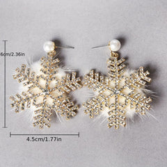 Elk Snowflake Rhinestone Dangle Earrings - Female Gift