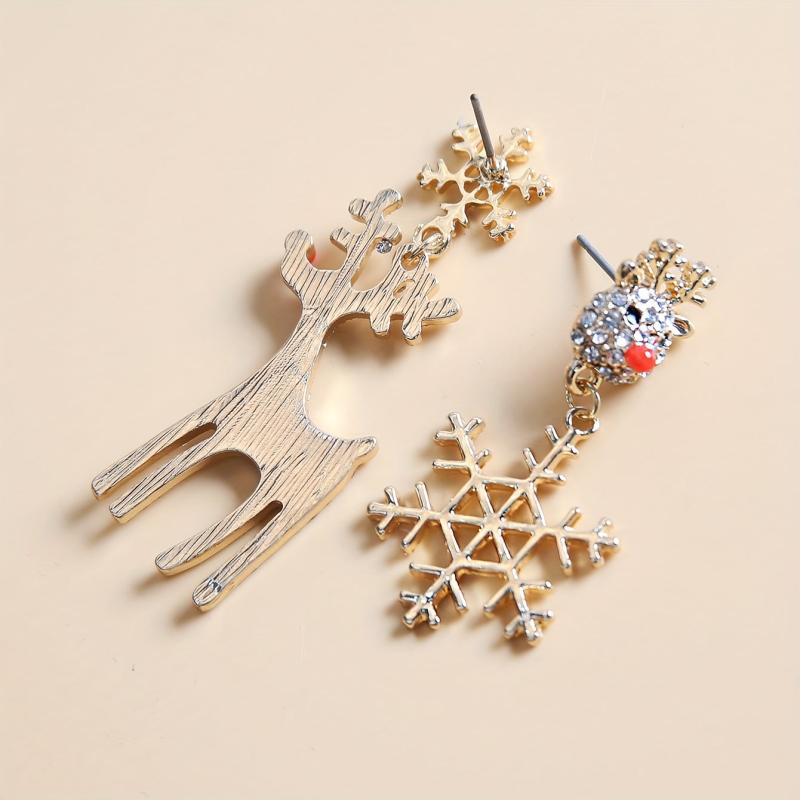 Elk Snowflake Rhinestone Dangle Earrings - Female Gift