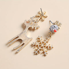 Elk Snowflake Rhinestone Dangle Earrings - Female Gift