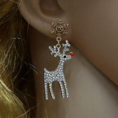 Elk Snowflake Rhinestone Dangle Earrings - Female Gift