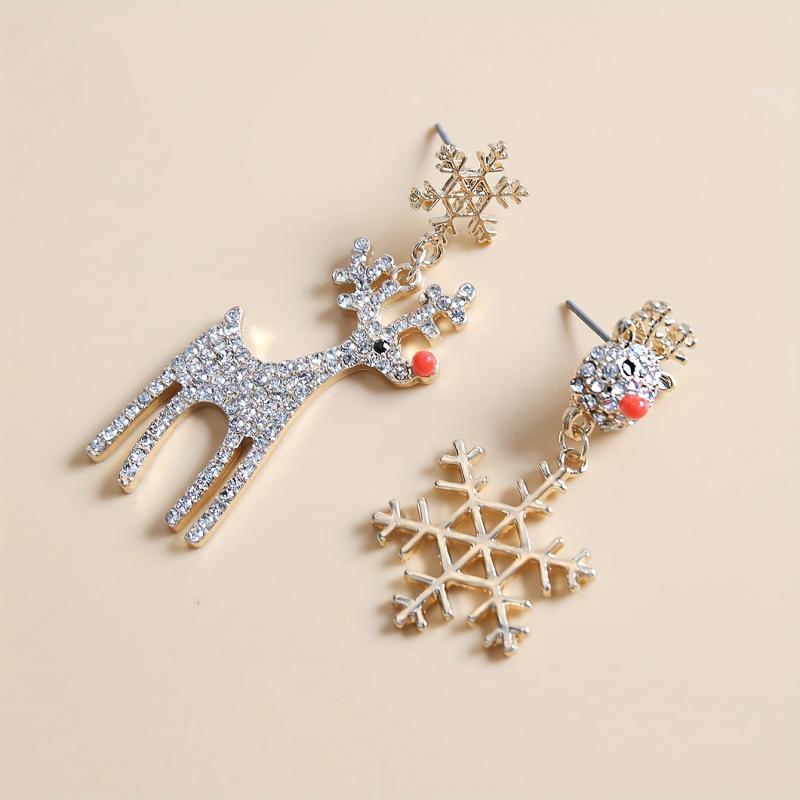 Elk Snowflake Rhinestone Dangle Earrings - Female Gift