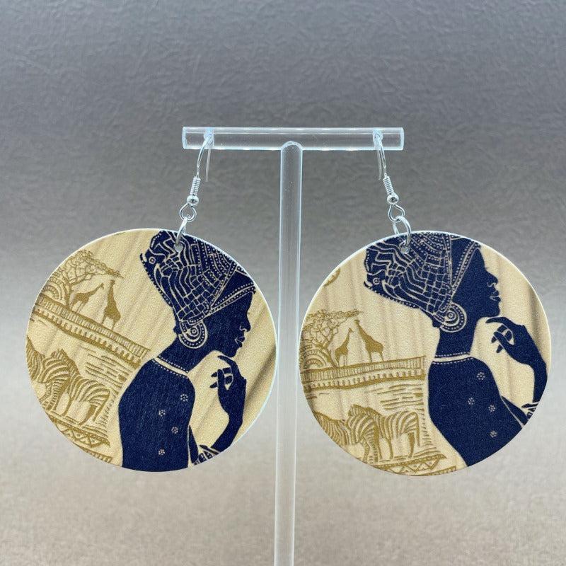 Bohemian Printed Wooden Dangle Earrings for Women - Mother's Gift
