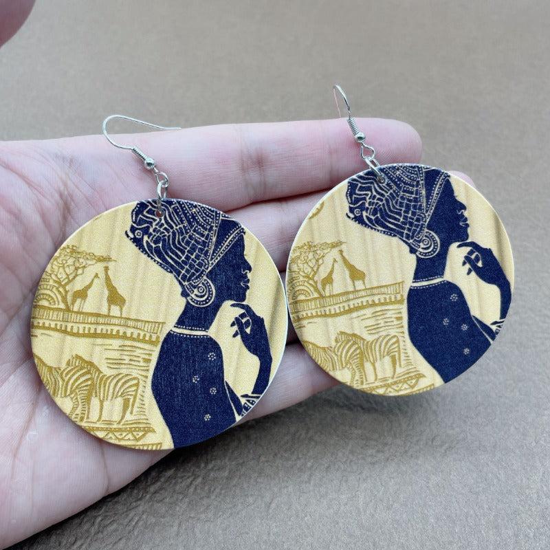 Bohemian Printed Wooden Dangle Earrings for Women - Mother's Gift