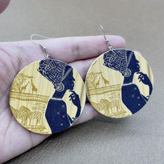 Bohemian Printed Wooden Dangle Earrings for Women - Mother's Gift