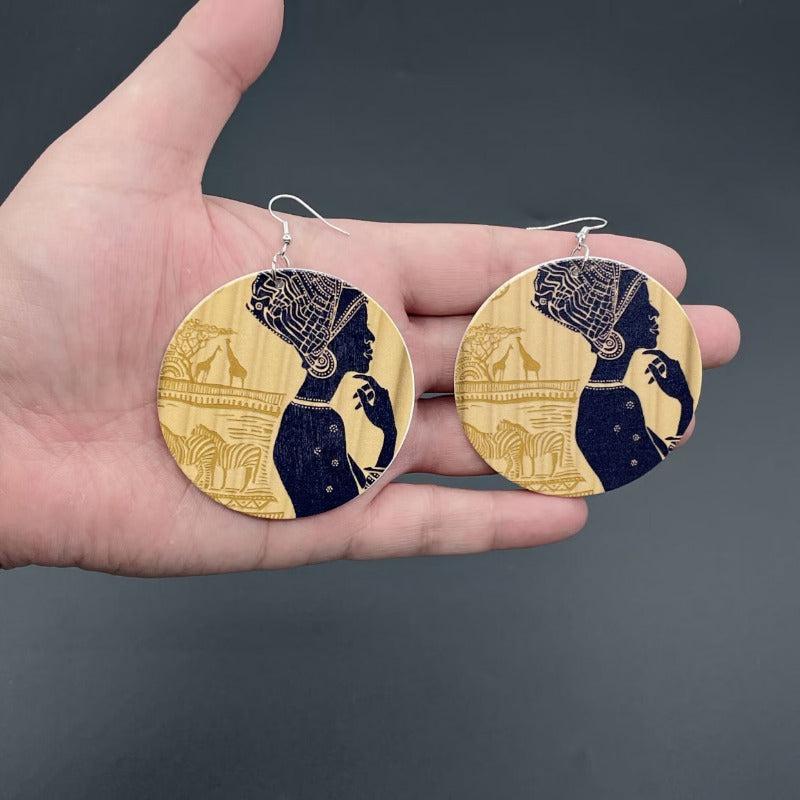 Bohemian Printed Wooden Dangle Earrings for Women - Mother's Gift