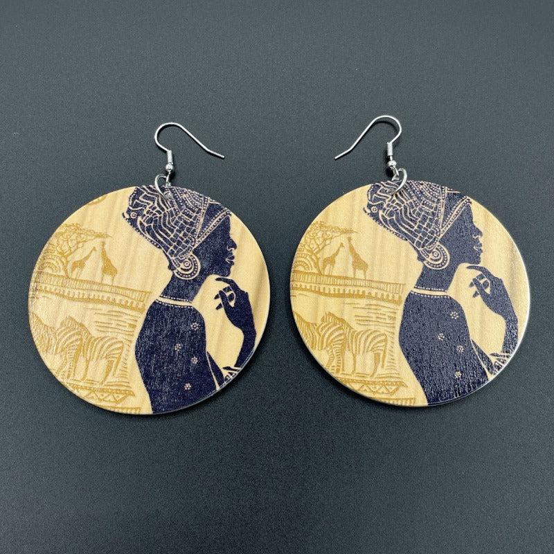 Bohemian Printed Wooden Dangle Earrings for Women - Mother's Gift